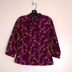 Net International plum floral neck tie blouse 6 women’s